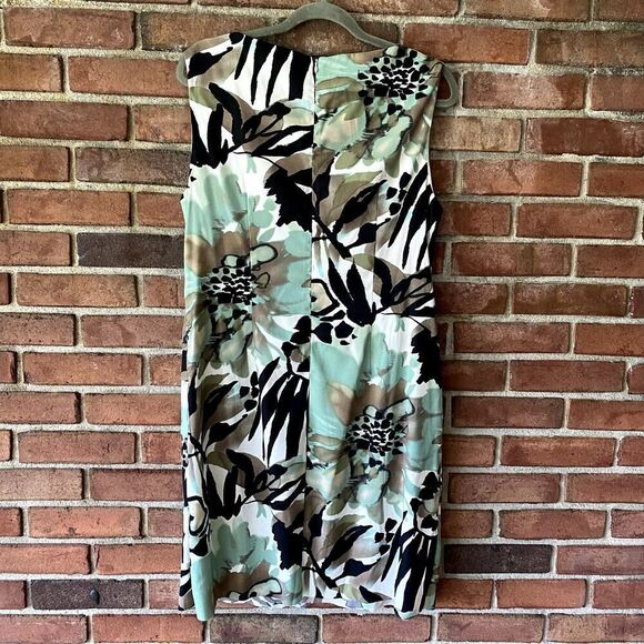 Dressbarn Abstract Print Layered Ruffle Sleeveless Dress Black Green 16 - Picture 7 of 10